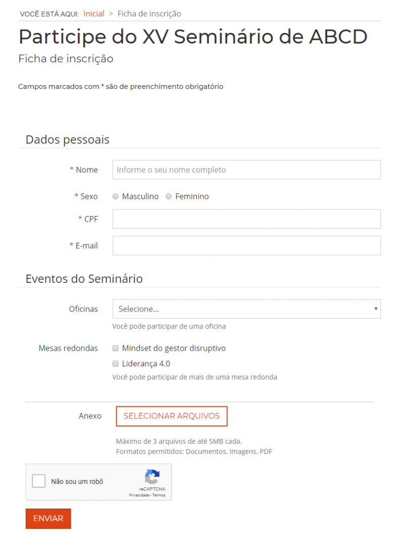 Aparência da página disponibilizada no site com uso do gerador de formulário