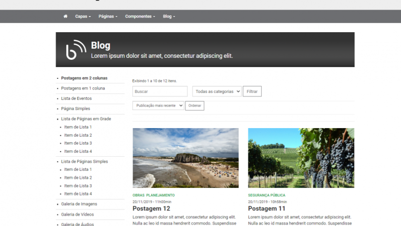 Exemplo de blog construído dentro de um site